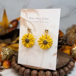 Handmade Clay Single Sunflower Dangle Earring, Fall Floral & Halloween Earrings, Nickel-Free