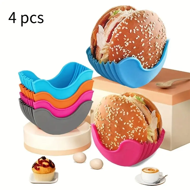 4pcs Reusable Expandable Hamburger Rack, Silicone Rack, Hamburger Tool Rack, Storage Rack, Kitchen Storage Box Use This Expandable Silicone Burger Rack To Make Delicious Burgers Easier!