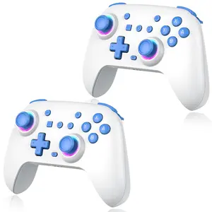 Controllers 2 Pack,   Pro Controller for  /Lite/OLED, Gaming Controller with Hall Effect Joysticks/Programmable/Adjustable Dual Vibration, Blue-White