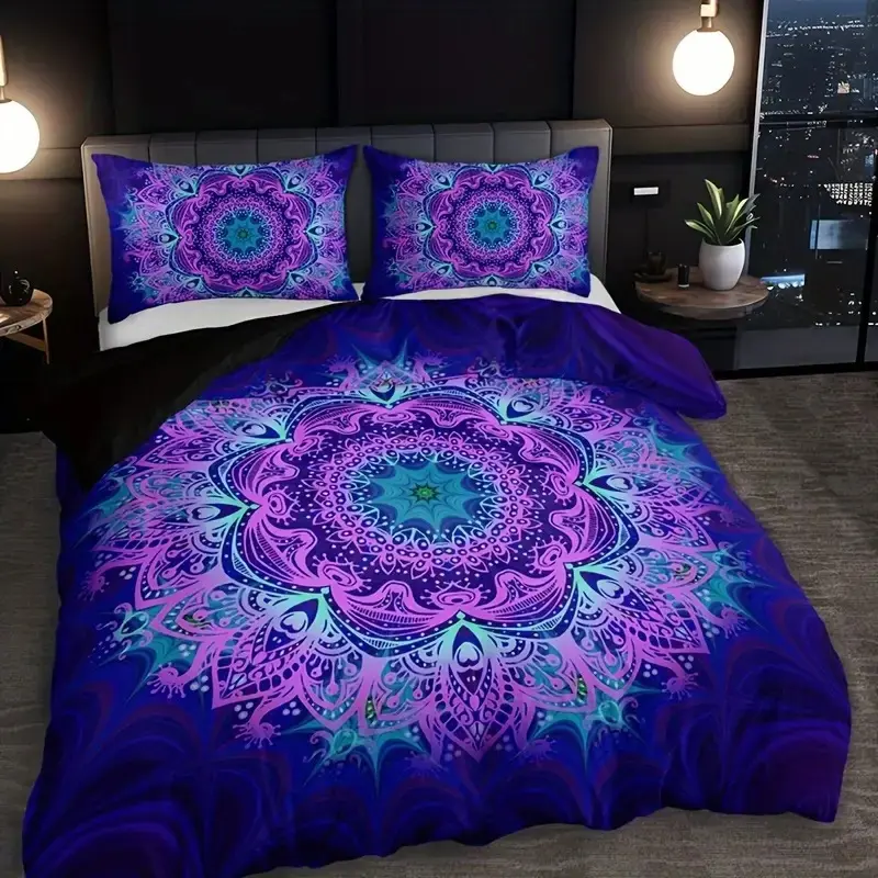 Bohemian Mandala Pattern Bedding Set, Soft Comfortable Bedroom Decor, Easy Care Bohemian Style Bed Sheets, Ideal for Home Decoration