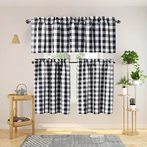 Three-Piece Holiday Plaid Short Curtains, Ideal for Restaurants and Cafés, Enhance Atmosphere, Practical Partition Solution, Durable Design