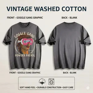 Vintage Washed Cotton Graphic T-Shirt – Goggle Gang Tee, Retro Streetwear, Unisex Relaxed Fit. Everyday wear Street style Casual outings Effortless fashion