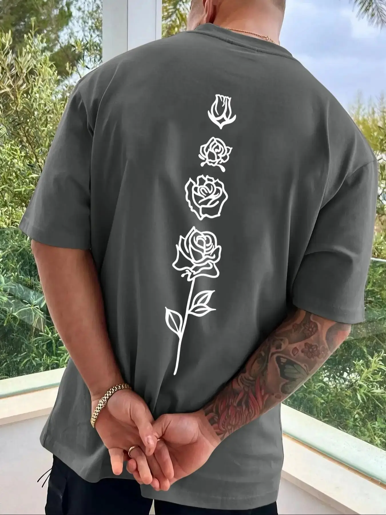 Men's Regular Fit Floral Print Round Neck Tee, Casual Short Sleeve Crew Neck T-Shirt for Summer, Fashion Men's Top for Daily Wear