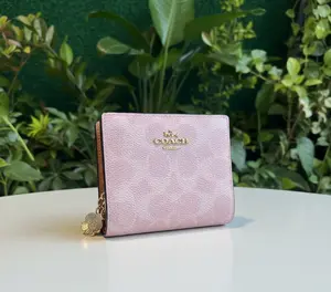 Pre-owned coach Coated Canvas Small Leather Goods Powder Pink Snap Wallet New