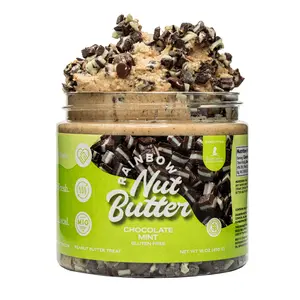 MINT CHOCOLATE Peanut Butter Chocolate Chips Snack Treat - 16 oz Jar, Sweet & Creamy Minty Nut Butter Rainbow Nut Butter