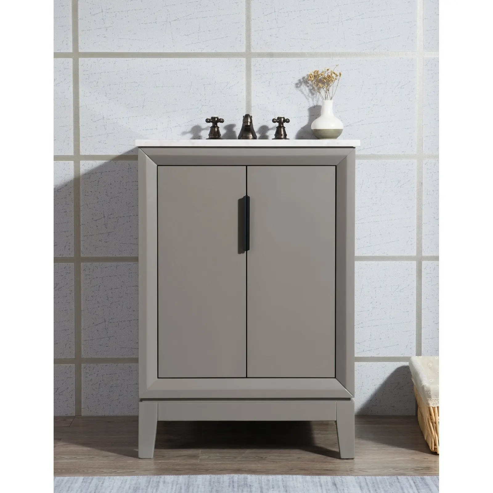 Water Creation Elizabeth 24" Single Sink Carrara White Marble Vanity In Cashmere Grey With Matching Mirror