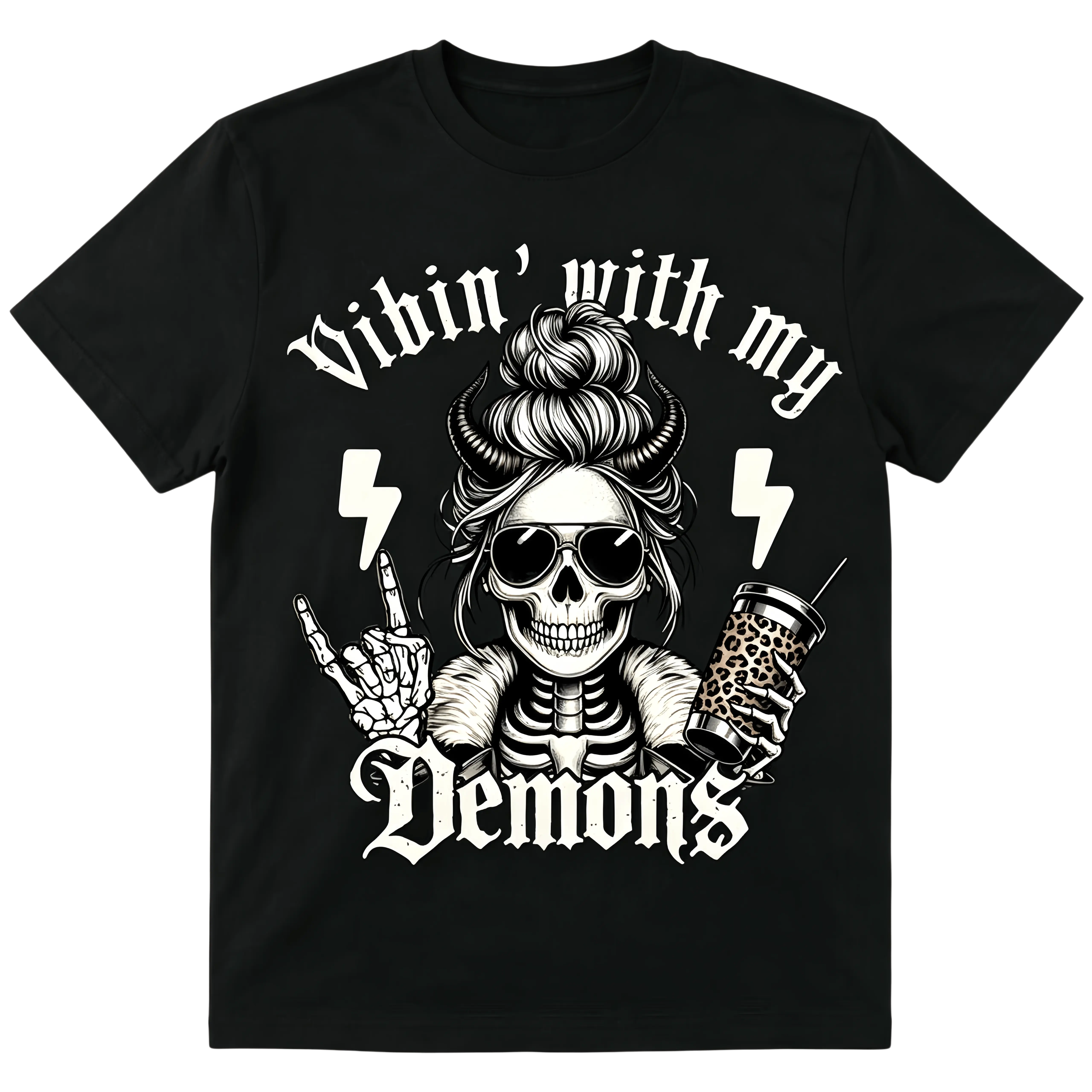 With My Demons Skeleton Tee – Gothic Demon Shirt Featuring Dark Humor Proverbs Womenswear Love Top Fabric Style Pieces Check Prints, Graphic T Shirt, Round Neck T Shirt,Funny Shirts,Plus Size T Shirts,Summer T Shirt