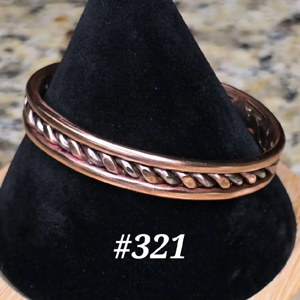 #321 Copper SS 5 5/8" x 3/8" HandWoven Cuff Bracelet Handmade Artisan Jewelry Unisex Gift Ready Open Cuff Design Comfortable Daily Wear