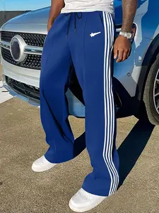 Men's Side Stripe Print Straight Leg Pants, Street Fashion Casual Loose Fit Pants for Daily Wear, Men's Trousers for All Seasons