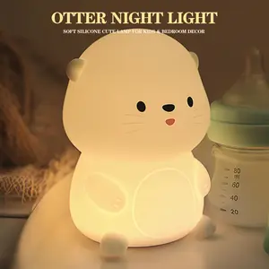 【Pookie】Otter Night Light, Cute Sea Otter Lamp Gifts,Animal Silicone Night Lamp, Cute Room Decor Night Light Birthday Christmas Gifts Dimmable Warm White,New Year Gift