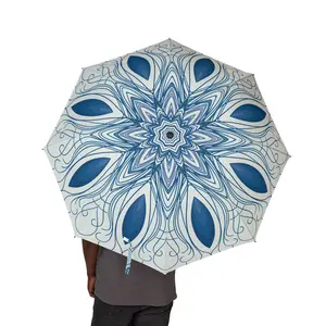 Regal Blue Flower Swirl Pattern Umbrella – Semi-Automatic Rain Umbrella