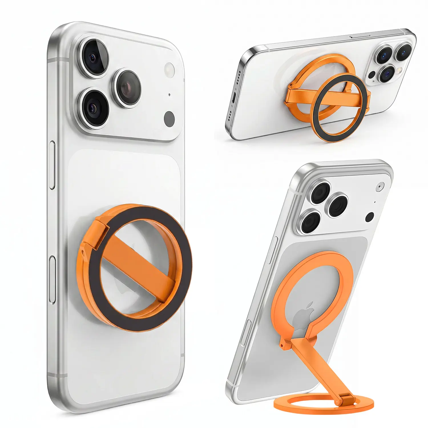 Magnetic Phone Stand for MagSafe, Dual-Sided Strong Magnet Grip Ring with Finger Loop – 360° Rotating Foldable Kickstand – Compatible with iPhone 17/16/15/14/13/12 Series & MagSafe Car Mount