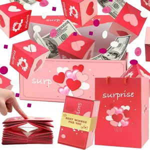 Surprise Gift Box Explosion Unique Folding Bouncing (10 Bounces), Red Envelope Cash Box for Christmas Birthday Anniversary Valentine and Proposal