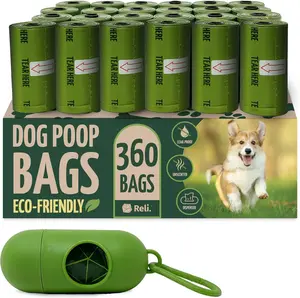 Oxobiodegradable Dog Poop Bags w/Holder 360 Count 24 Rolls Green Eco-Friendly Unscented for Large Dogs 9x13"