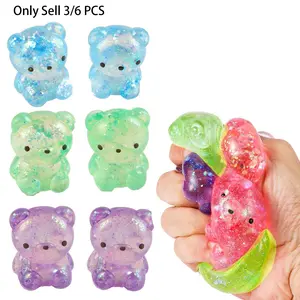 3/6 PCS Anxiety Squishies, Fidget Cube Stress Relief, Glittering and cute Colorful Sensory Bear Squishy Toys Stress Balls, Squeeze Stress Ball Squishy Fidget Decompressing Toy , Squishy Sugar Ball Stress Relief Toy for Office School Stretchy Animal Toy