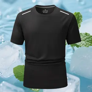 Men’s ice silk short-sleeve T-shirt, made from ice silk fibers; crew neck; moisture-wicking, breathable; suitable for outdoor leisure, running, cycling, sports fitness, and everyday wear.