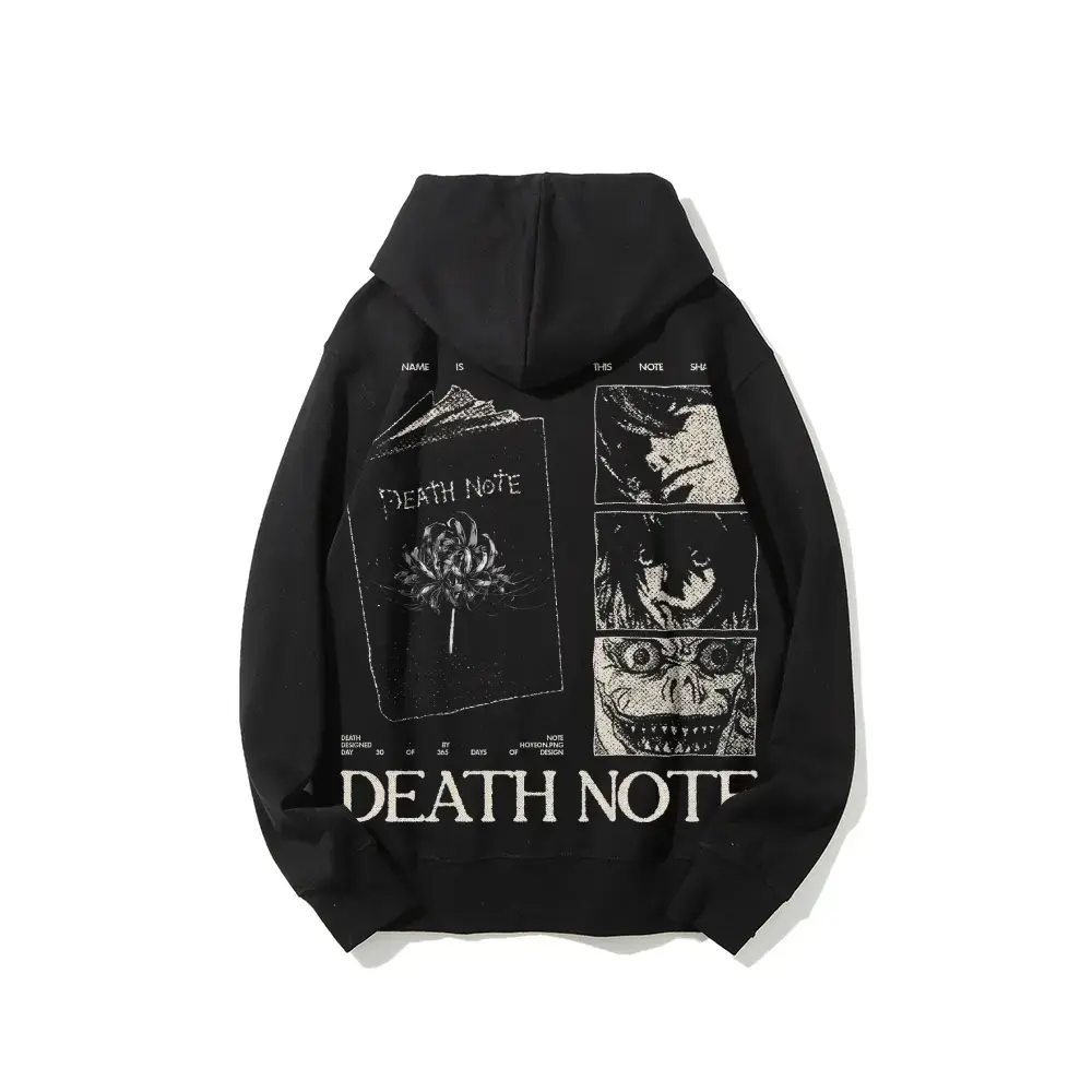 Unisex Death Note Anime Hoodie - L/Kira/Ryuk Printed, 100% Pure Cotton Fabric, Breathable Eco-Friendly Micro-Elastic Menswear Pullover Tops, Casual Streetwear Fashion Sweatshirts, Couple Gift