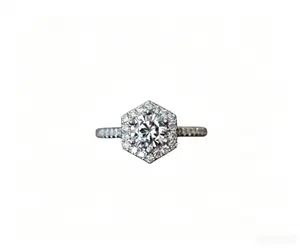 SKU J-005—Hexagonal Halo Moissanite Ring | 0.8 ct, D color, VVS1 sparkle