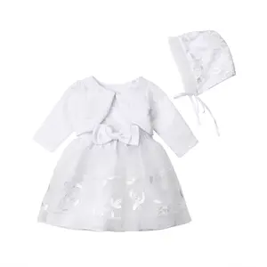 Newborn Baby Girl Christening Dress White Lace Baptism Dresses Tutu Birthday Party Princess Dresses with Hat Outfits