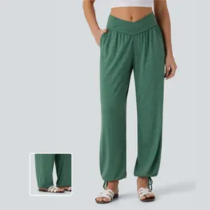 Halara Crossover High-Waisted Side-Pocket Drawstring High-Rise Casual Joggers for Sports & Outdoor Activities, High Rise Joggers