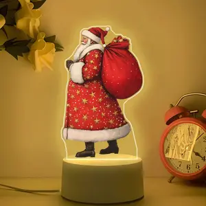 Acrylic Christmas Night Light, Santa Claus with Gift Bag, USB Interface, Soft Glow, Perfect for Holiday Home Decor, Desk Decoration
