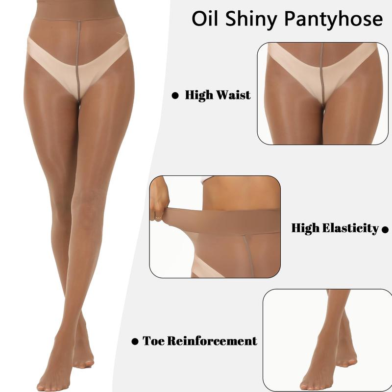 MANZI Women's Shiny Sheer Tights High Waist Silk Comfort Stockings Oil Shimmery Nylons Pantyhose Silky Spandex Elastic Dressy Legwear