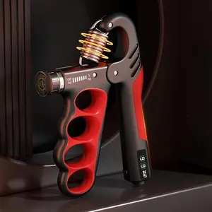 Adjustable Grip Strength Trainer 5-100 kg (11.02-220.46 lbs), with Mechanical Counter - Durable Stainless Steel Hand Grip for Muscle Enhancement, Rehabilitation, and Fitness Training - Orange/Gray/Red Non-Slip Ergonomic Design, Gym Accessories