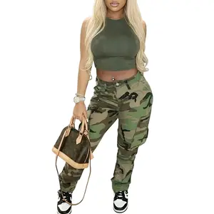 S-6XL Trending Now: Camo Jeans for the ModernWoman, Straight from the Streets of LA! jeans for curvy woman,Women's Camo Cargo DenimJeans - High-Rise, Loose Fit with Multi-Pockets, Elastic Waistband for SlimmingEffect, Street Style Fashion,