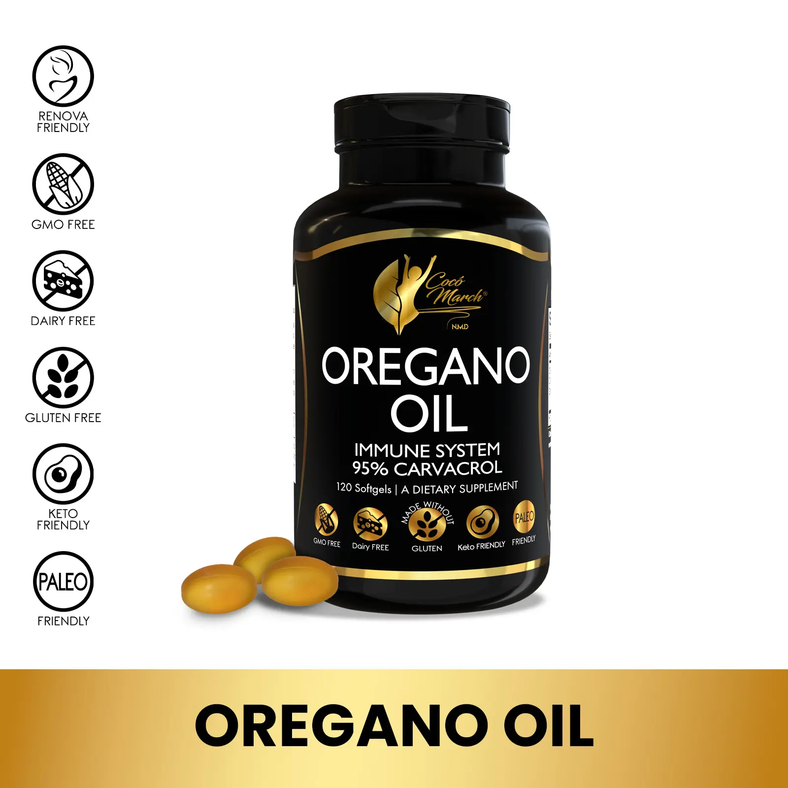 Cocó March N.M.D Oregano Oil Dietary Supplement to Support Adult Digestive Health - 120 Softgel Capsules