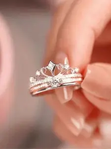 Elegant Zircon Crown Design Rings Set, Fashion Engagement Rings, Perfect for Proposal, Engagement, Wedding, Valentine's Day Gift, Daily Wear, Honeymoon, Party