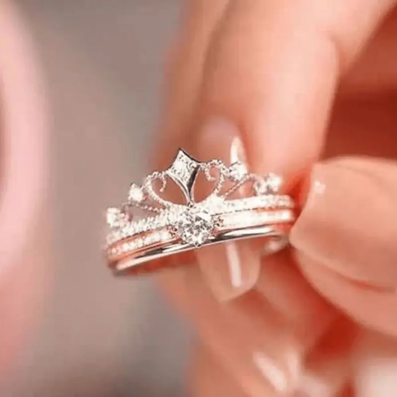Elegant Zircon Crown Design Rings Set, Fashion Engagement Rings, Perfect for Proposal, Engagement, Wedding, Valentine's Day Gift, Daily Wear, Honeymoon, Party