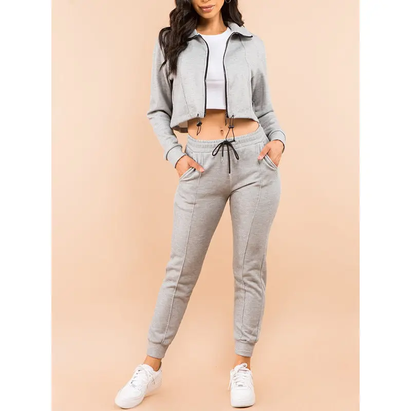 Shorty 2 Piece Cropped Jacket and Sweatpants Set - Grey