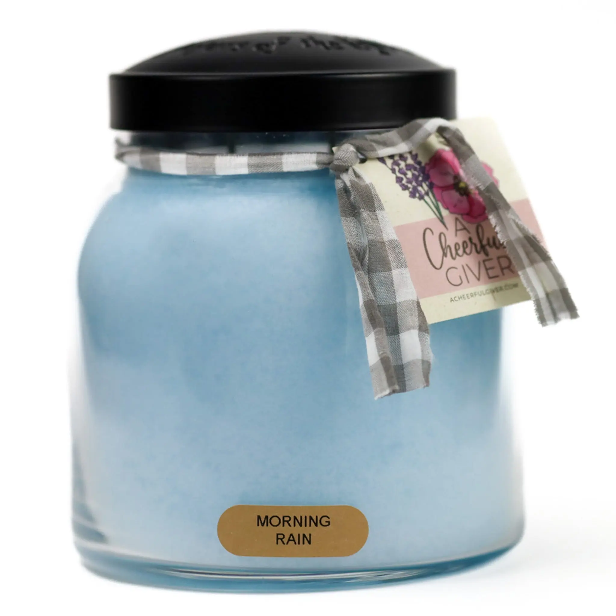 Morning Rain - 34 oz Papa Candle Aroma Bamboo Scented Candle Made in the USA with Checkered Ribbon and "A Cheerful GIVER" Tag