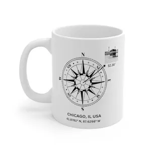 Qibla Direction Chicago Mug 11oz Beverage Ceramic Coffee Drinkware Classic Tea Reusable Washable