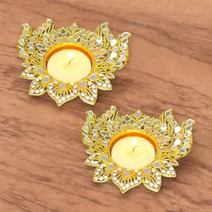 Radiate Divine Splendor | Metal Lotus Candle Holder with Intricate Glasswork | Perfect for Puja Rooms, Diwali, Navratri & Home Decor | Elegant Gift Idea