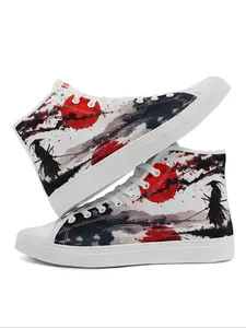 Women's Fashion High-Top Sneakers with Japanese Samurai Design, Lightweight Breathable Gothic Casual Shoes for All Seasons, Rubber Sole and Textile Upper