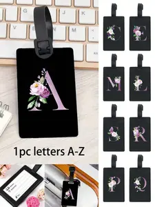 Floral Letter Pattern Luggage Tag, PVC Material, Personalized Suitcase Identifier, Travel Essential, Suitable for Gym, Study, Vacation, Versatile Travel Accessories