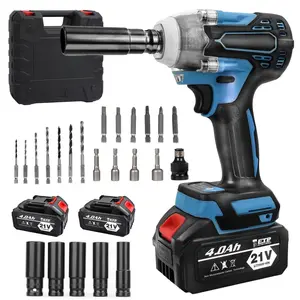 Brushless impact driver, 21V Cordless impact wrench 1/2 Inch, 2 * 4.0Ah impact drill tool set, 5 Sockets,7 Drill,6 Screws for Car Home Truck Mower Father Dad Husband, Blue