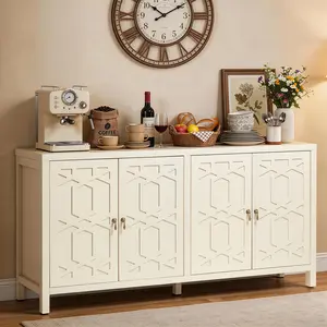 RoyalCraft Sideboard Buffet Cabinet with Storage, 60'' Mid Century Modern Storage Cabinet with 4 Doors and Adjustable Shelves, Accent Cabinet for Entryway, Dining Room, Living Room, Bedroom, Black