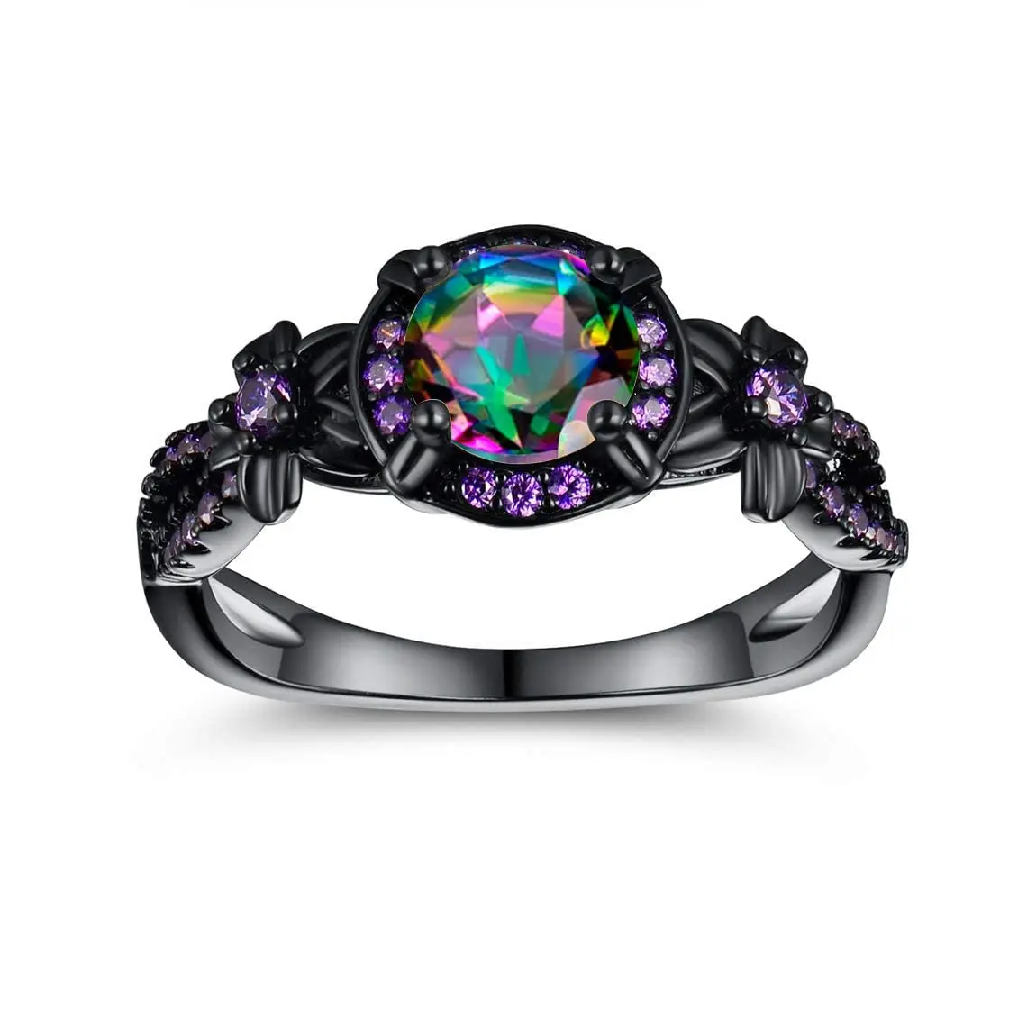 GEMSME 1 Carat Cubic Zirconia Solitaire Round Cut Rainbow Opal Mystic Ring for Women Wedding Engagement Promise Eternity Band Jewelry Set Valentines Day Mother Birthday Christmas Gift 0347