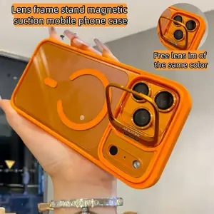 Suitable for iPhone17 16 15 14 13 12 Max Plus Pro Magnetic Mobile Phone Case with MagSafe Camera Ring Holder, Military-Grade Protection, Anti-Fall, Non-Yellowing, Wireless Casing Protector Cover, Black Silicone