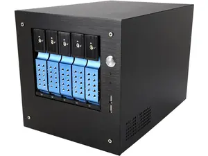iStarUSA S-35-DE5BL Black Aluminum / Steel Tower Compact Stylish 5x 3.5" Hotswap Trayless mini-ITX Tower - Blue HDD Handle