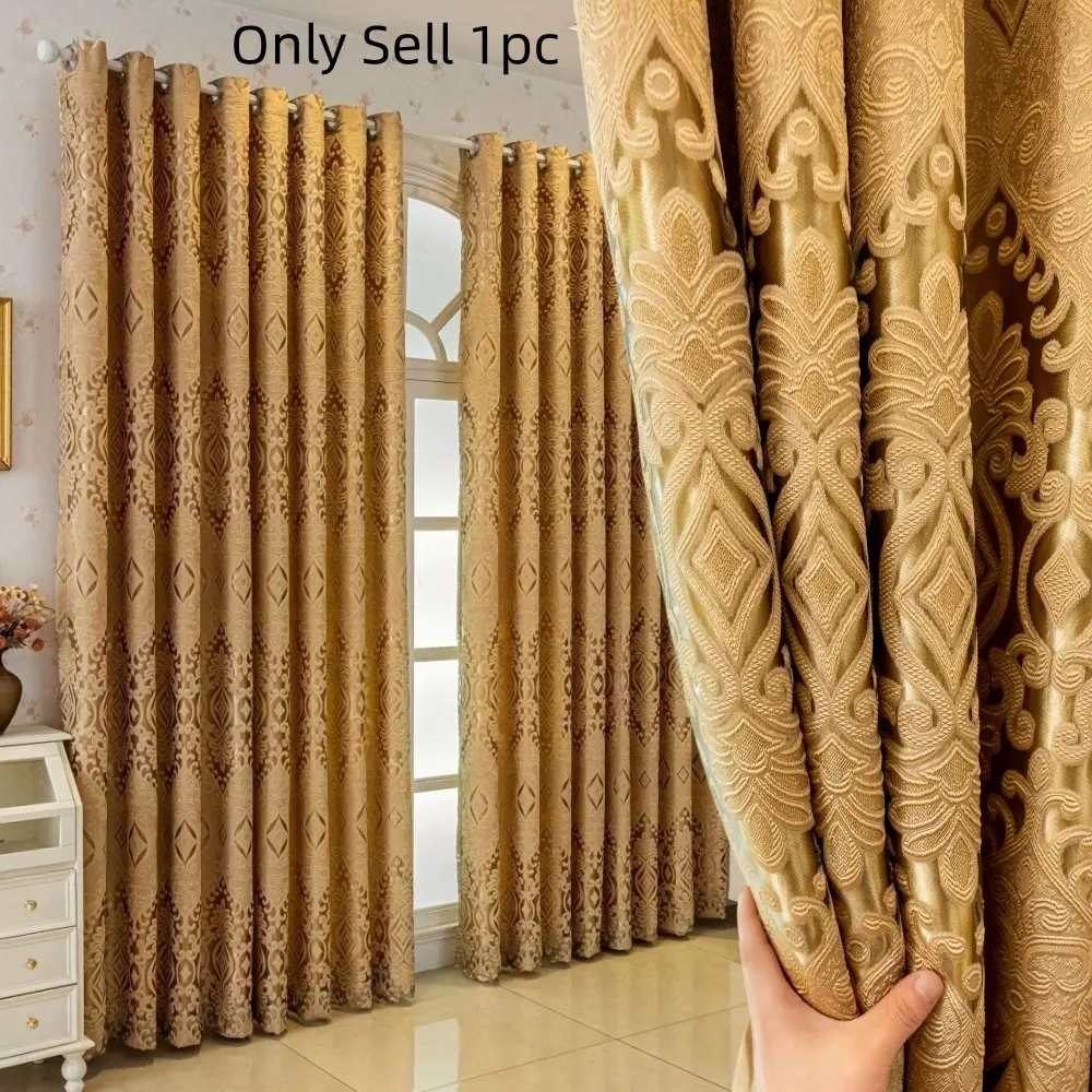 1pc European Rhombus Jacquard Drapes, Textured Flowing Curtains, European Geometric Pattern, Dust-Proof for Balcony Floor-To-Ceiling Windows