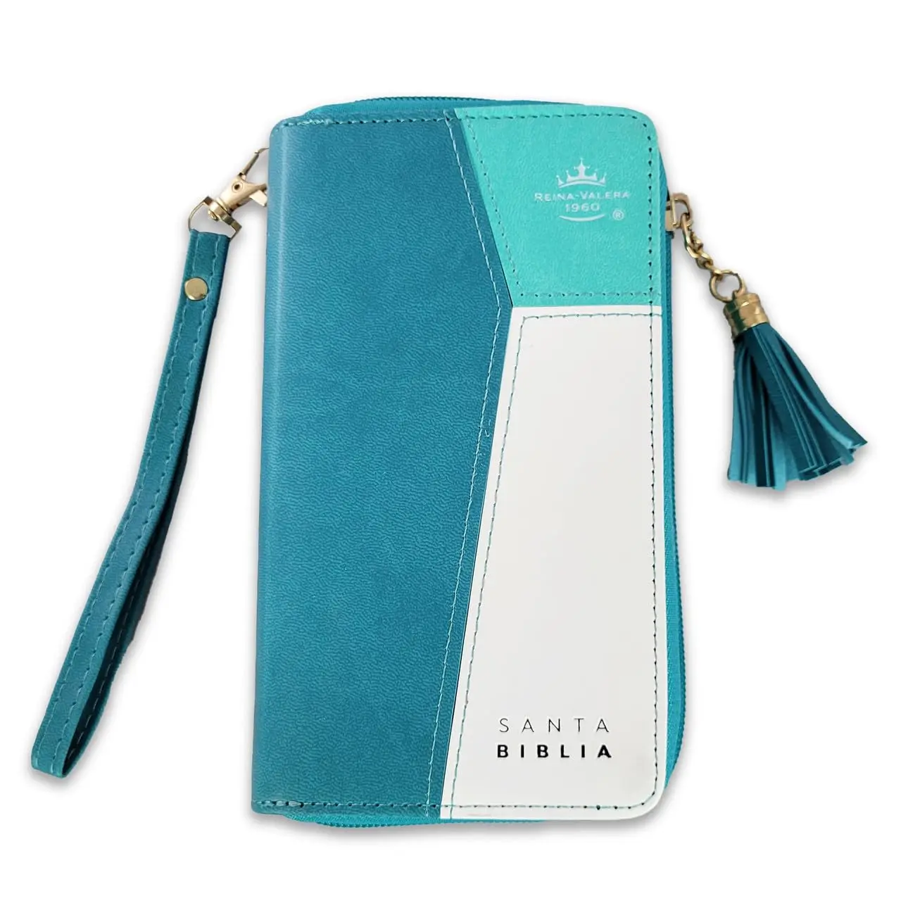 Biblia Chequera para Mujeres RV1960 con indice turquesa pequeña con lazo y agarradera de mano Imitation Leather