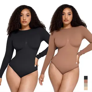 Seamless Long-Sleeve Bodysuit #55 -Available in Gray , Black, and Light Brown