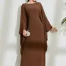 Women's Solid Batwing Sleeve Long Dress, Elegant Formal Long Sleeve Round Neck Dress for Party Holiday Wedding Guest, Ladies Fall & Winter Clothes Fit Womenswear Elegant Dresses