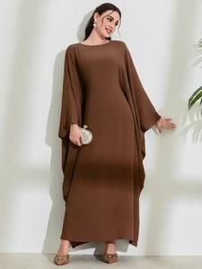women's solid batwing sleeve long dress, elegant long sleeve round neck dress for party holiday wedding guest, ladies fall & winter clothes