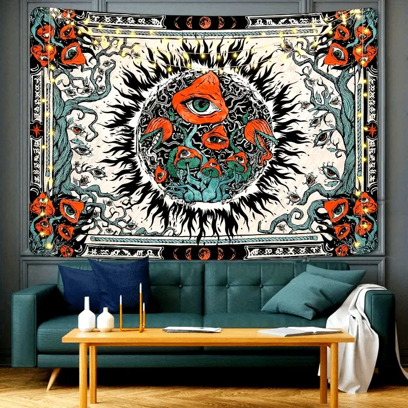 1pc Burning Sun Tapestry Hippie Eyes Tapestry Mandala Vine Tapestry Moon Phase Tapestry Wall Hanging Suitable for Room with Free Installation Package