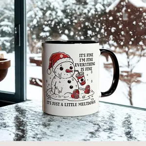 Funny Christmas Mental Health Coffee Mug, Its Fine Snowman Meltdown Ceramic Mug, Mental Health Gift, Hot Cocoa Mug, Funny Gift for a Friend #306