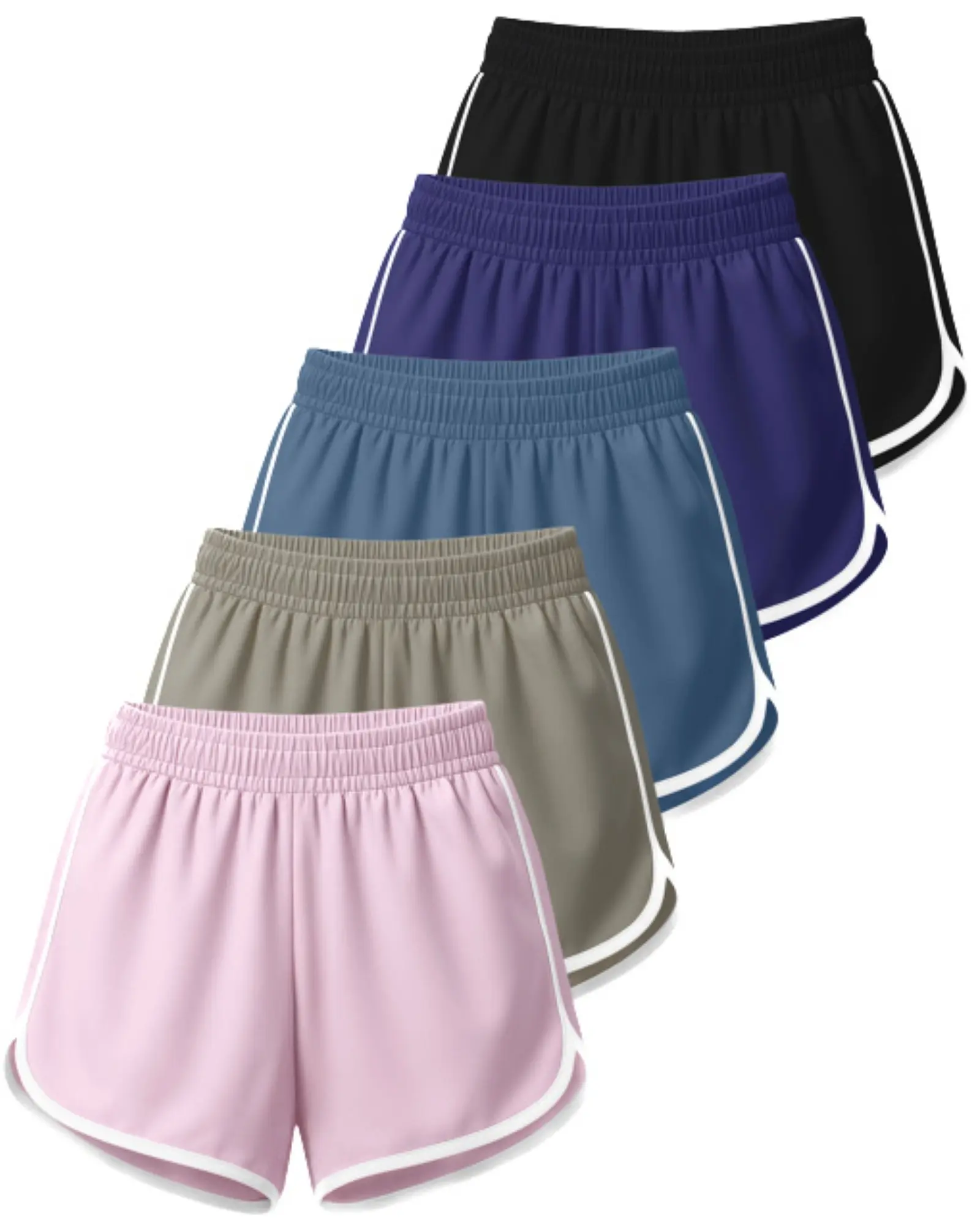 Real Essentials 5 Pack: Women’s Dry-Fit Dolphin Shorts – Athletic Running Workout Gym Lounge Active Casual (Plus Available)